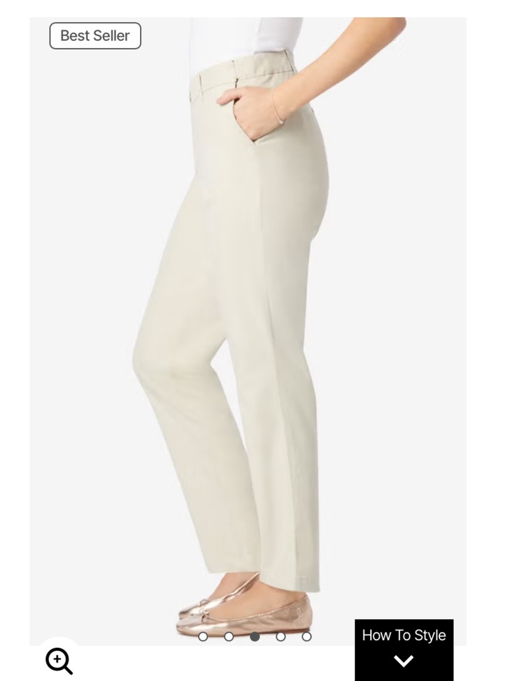 Woman Within Chino Khakis Adjustable Waist Straight Leg Size 24W Petite